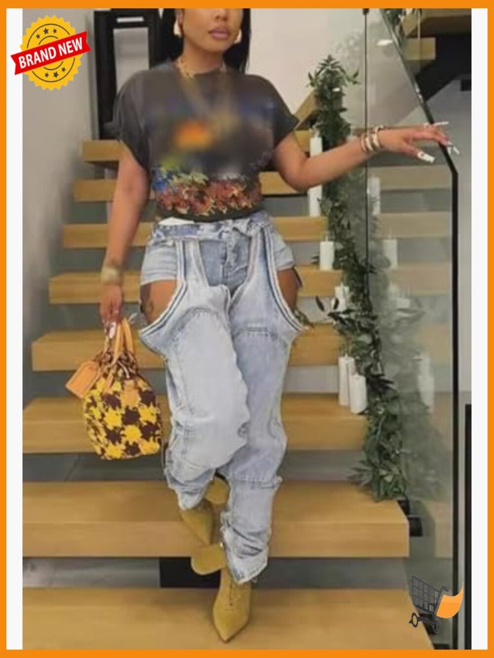 Baggy High Rise Wide Leg Jeans with Pockets Streetwear Y2K Stretchy - Picture 3 of 7